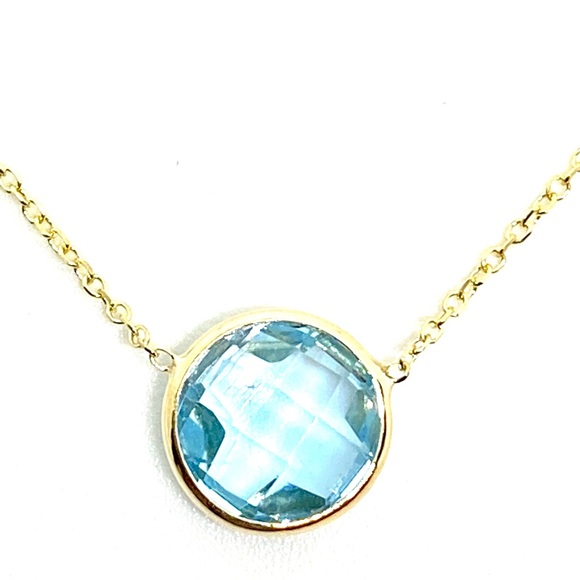 Round Cut Blue Topaz Bezel Pendant Chain Necklace